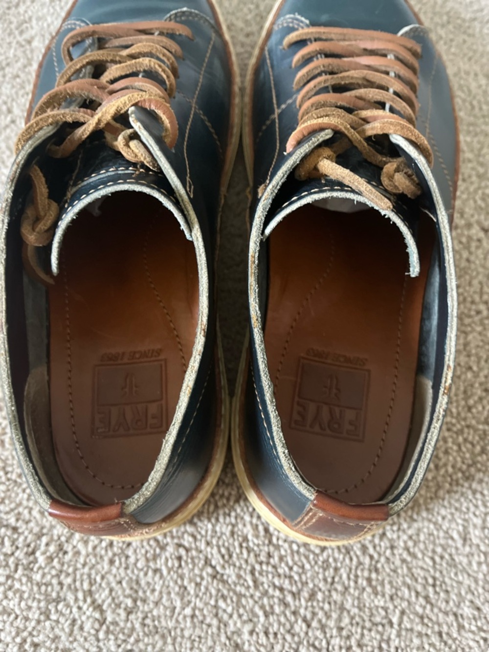 Frye Navy Leather Walker Oxfords with Brown Leather Laces - Picture 8 of 15